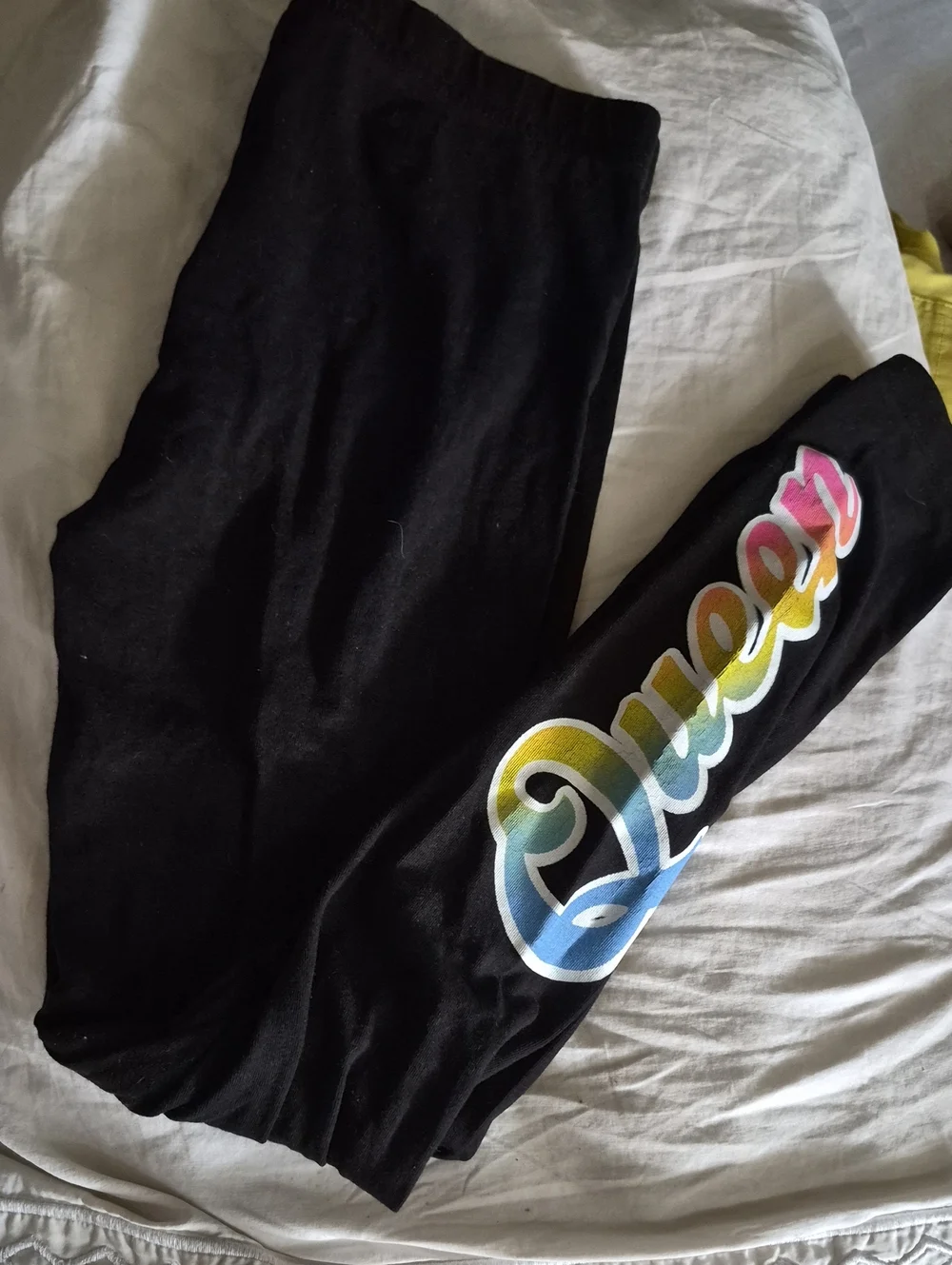 Cotton On Black Leggings with Rainbow 'Queen' Script